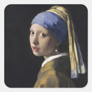 Johannes Vermeer - Flickan med pärlörhänget Fyrkantigt Klistermärke