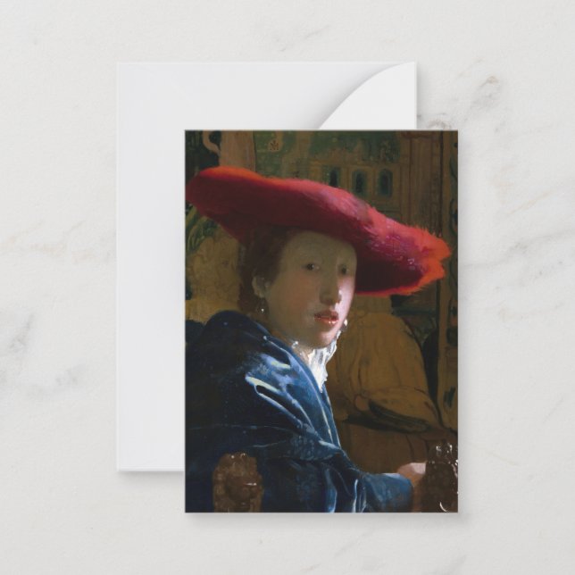 Johannes Vermeer - Flickan med Red Hat Anteckningskort (Framsida)