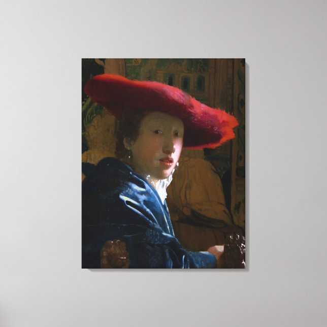 Johannes Vermeer - Flickan med Red Hat Canvastryck (Framsida)