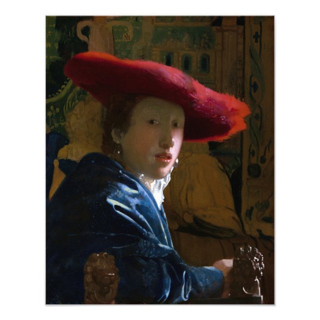 Johannes Vermeer - Flickan med Red Hat Fototryck (Framsidan)