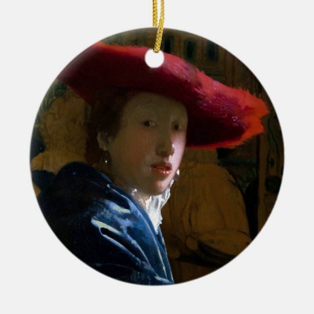 Johannes Vermeer - Flickan med Red Hat Julgransprydnad Keramik (Framsidan)