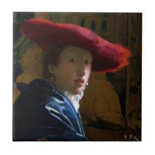 Johannes Vermeer - Flickan med Red Hat Kakelplatta