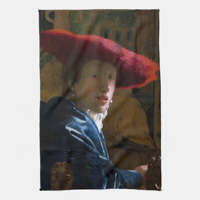 Johannes Vermeer - Flickan med Red Hat Kökshandduk (Vertikal)