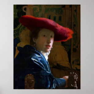 Johannes Vermeer - Flickan med Red Hat Poster