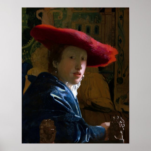 Johannes Vermeer - Flickan med Red Hat Poster (Framsidan)