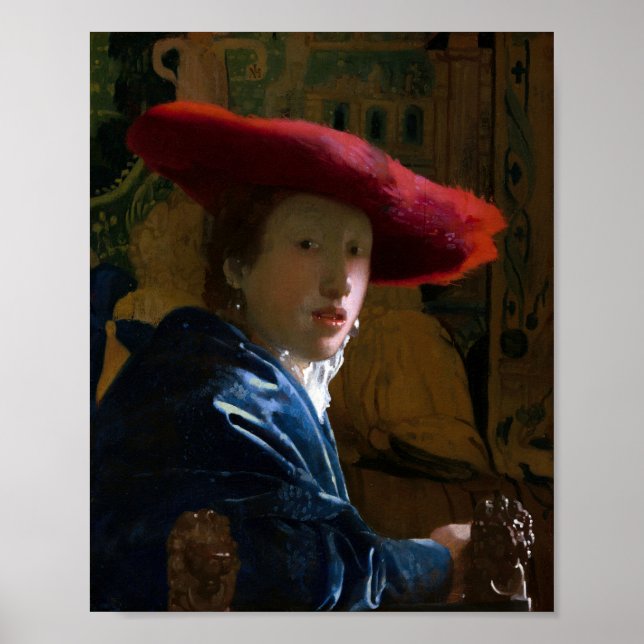Johannes Vermeer - Flickan med Red Hat Poster (Framsidan)