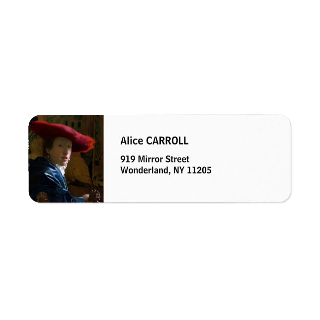 Johannes Vermeer - Flickan med Red Hat Returadress Etikett (Framsidan)