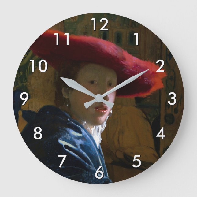 Johannes Vermeer - Flickan med Red Hat Stor Klocka (Framsida)