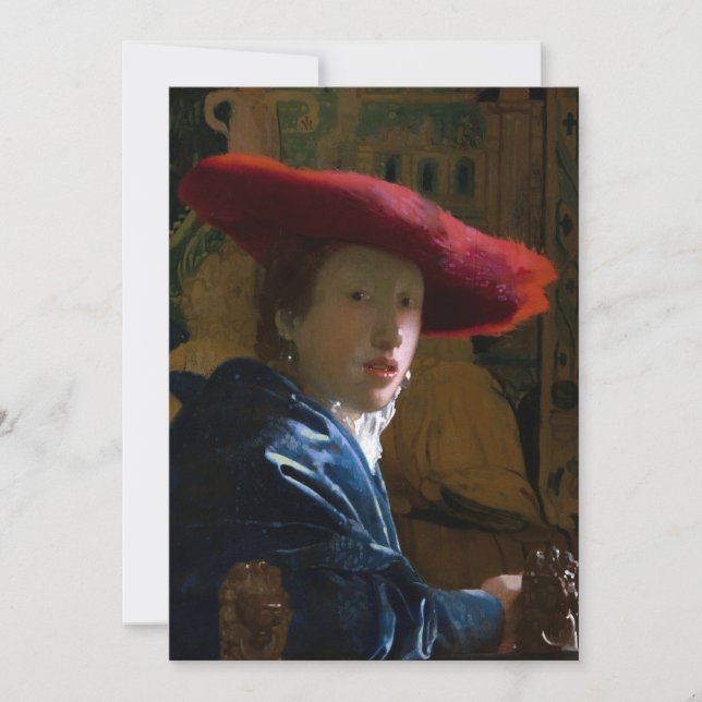 Johannes Vermeer - Flickan med Red Hat Tack Kort (Framsida)