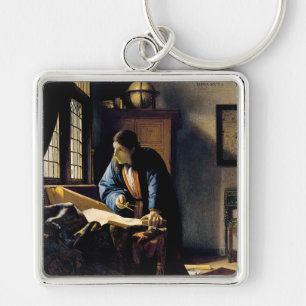 Johannes Vermeer - Geografen Fyrkantig Silverfärgad Nyckelring
