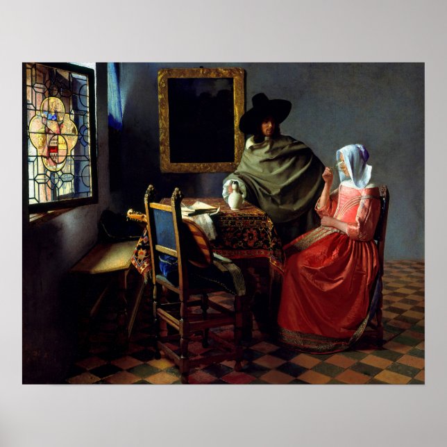 Johannes Vermeer - Glas vin Poster (Framsidan)