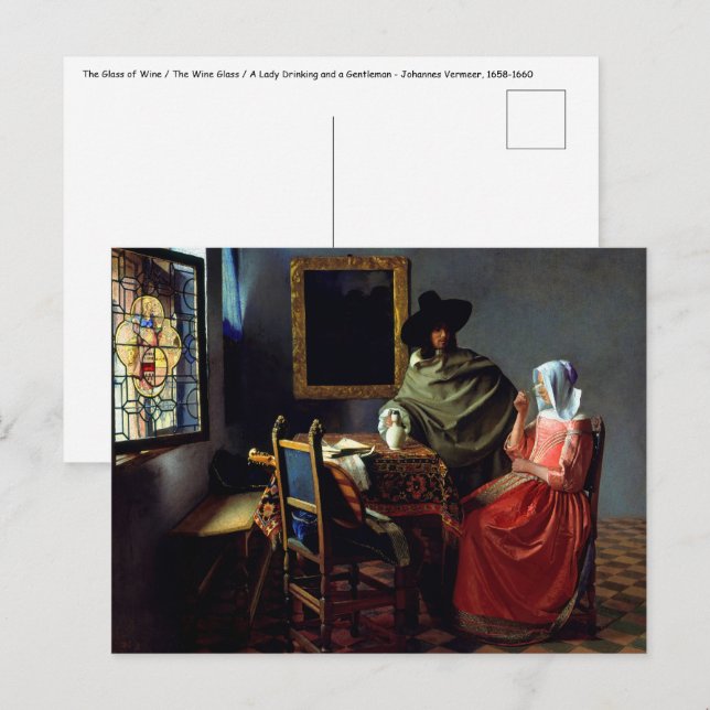Johannes Vermeer - Glaset vin Vykort (Fram/baksida)