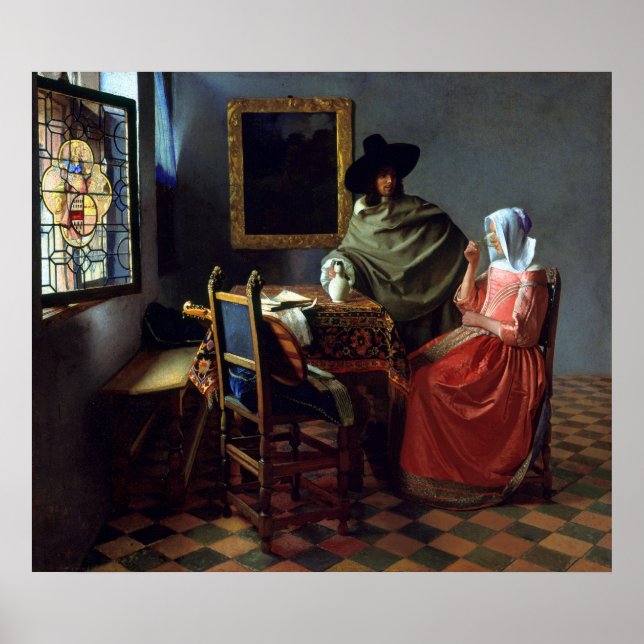 Johannes Vermeer Glass Vin Poster (Framsidan)