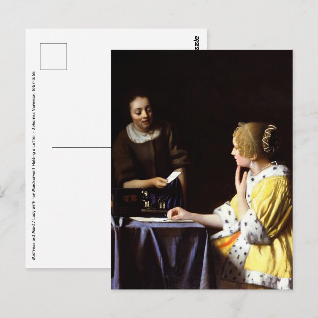Johannes Vermeer - Husfru och tjänsteflicka Vykort (Fram/baksida)