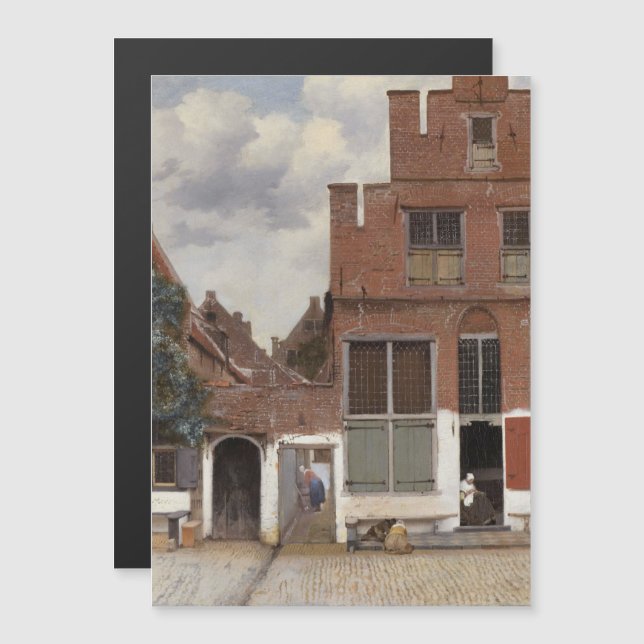 Johannes Vermeer, husvy i Delft Magnetisk Inbjudningskort (Fram/baksida)