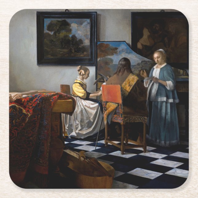 Johannes Vermeer - Konserten Underlägg Papper Kvadrat (Framsidan)
