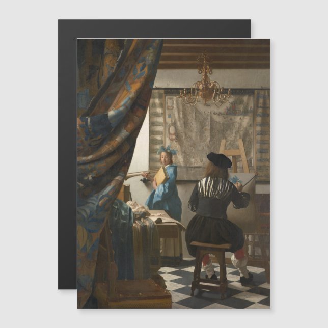 Johannes Vermeer, konsten av målning Magnetisk Inbjudningskort (Fram/baksida)