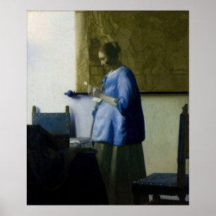 Johannes Vermeer - Kvinna i blått som läser ett br Poster