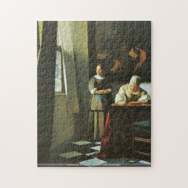 Johannes Vermeer - kvinna med budbärare Pussel (Vertikal)