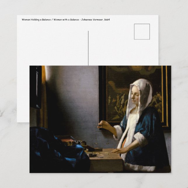 Johannes Vermeer - Kvinna med våg Vykort (Fram/baksida)