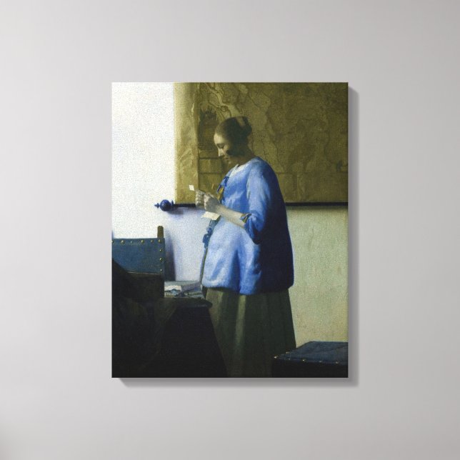 Johannes Vermeer - Kvinnor i blå läsning i Brev Canvastryck (Framsida)