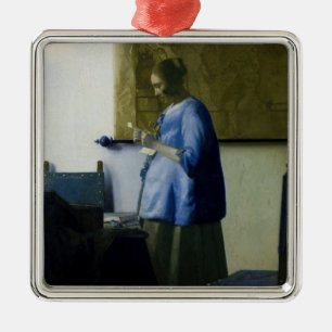 Johannes Vermeer - Kvinnor i blå läsning i Brev Julgransprydnad Metall