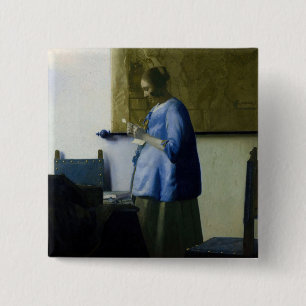 Johannes Vermeer - Kvinnor i blå läsning i Brev Knapp