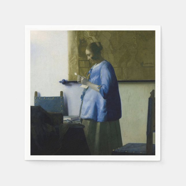 Johannes Vermeer - Kvinnor i blå läsning i Brev Pappersservett (Framsidan)