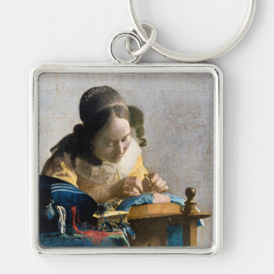 Johannes Vermeer - Lacemaker Fyrkantig Silverfärgad Nyckelring