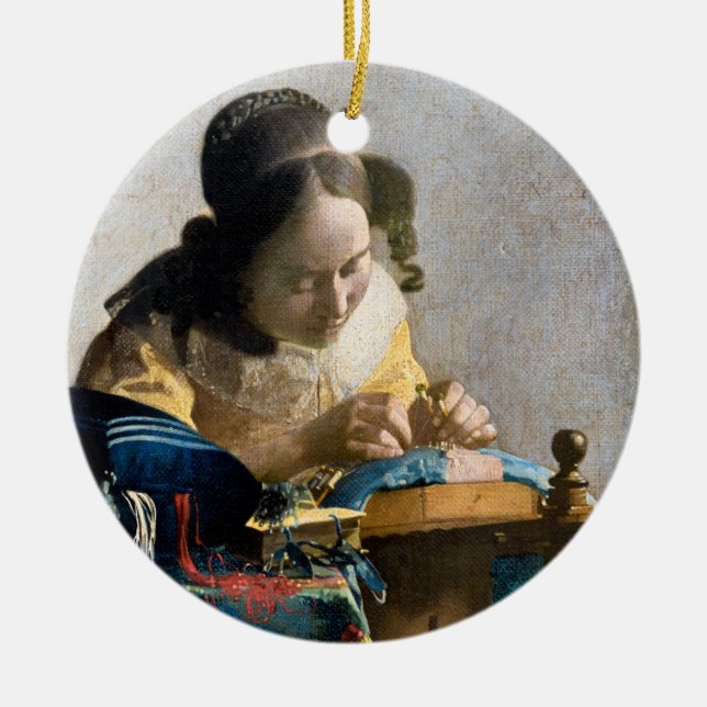 Johannes Vermeer - Lacemaker Julgransprydnad Keramik (Framsidan)