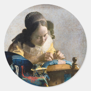 Johannes Vermeer - Lacemaker Runt Klistermärke
