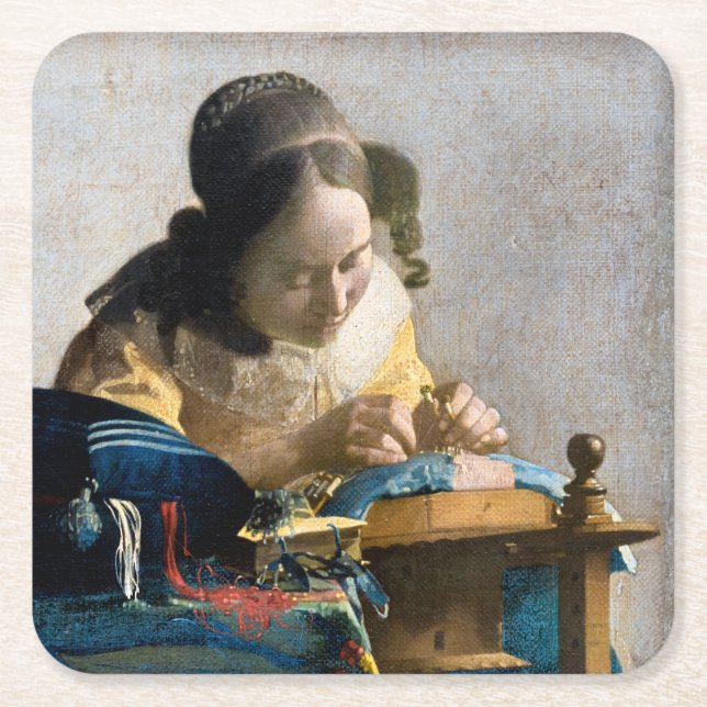 Johannes Vermeer - Lacemaker Underlägg Papper Kvadrat (Framsidan)