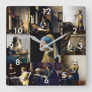 Johannes Vermeer - mästerverk - lappverk Fyrkantig Klocka