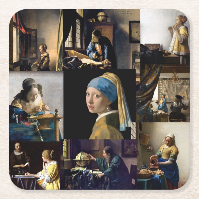 Johannes Vermeer - mästerverk - lappverk Underlägg Papper Kvadrat (Framsidan)