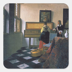 Johannes Vermeer - Music Lesson Fyrkantigt Klistermärke