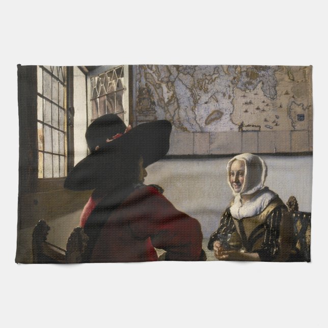 Johannes Vermeer - officer med en döende flicka Kökshandduk (Horisontell)