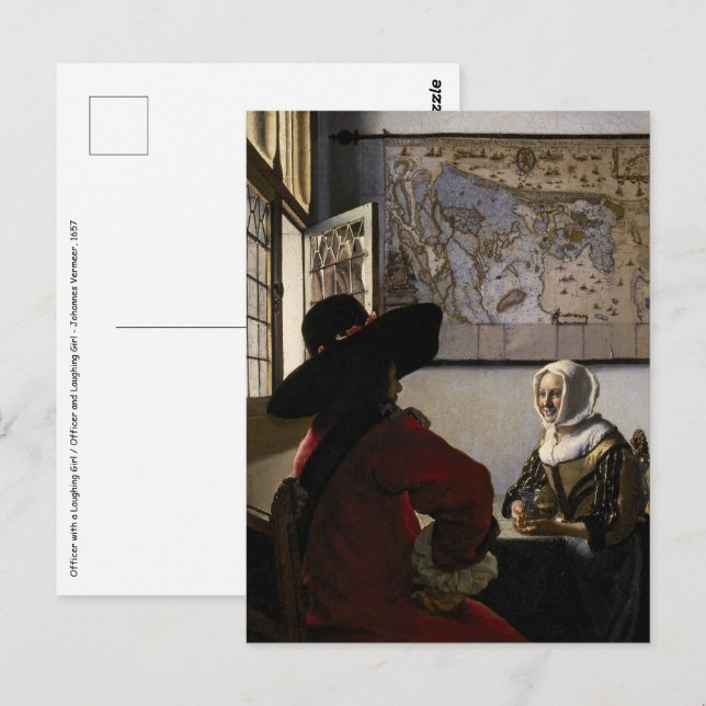 Johannes Vermeer - Officer med ett leende flicka Vykort (Fram/baksida)