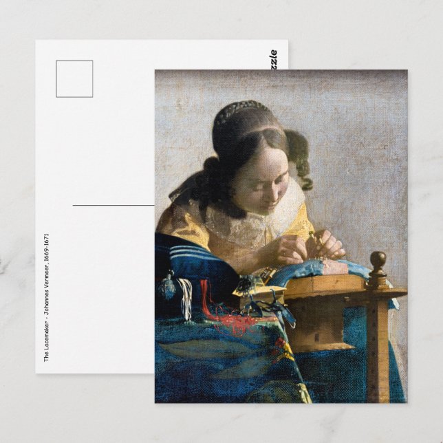 Johannes Vermeer - Spetsknypplerskan Vykort (Fram/baksida)