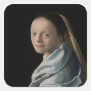 Johannes Vermeer - Studie av en ung kvinna Fyrkantigt Klistermärke