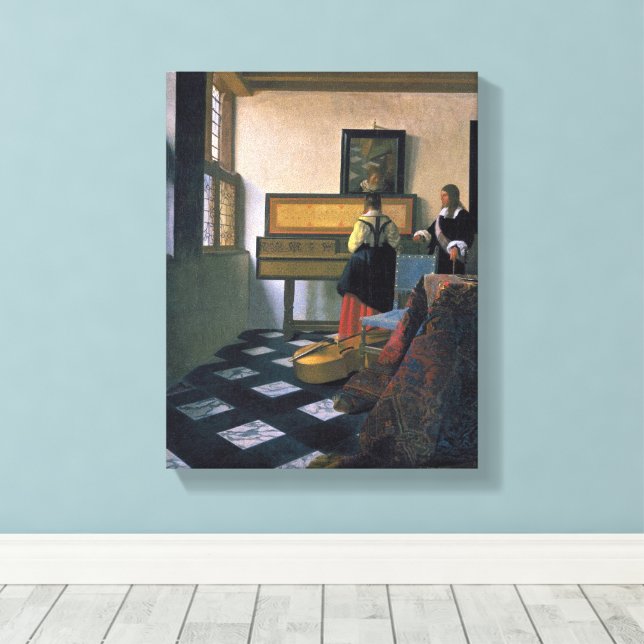 Johannes Vermeer, van Delft, Music Lesson Canvastryck (Insitu (trägolv))