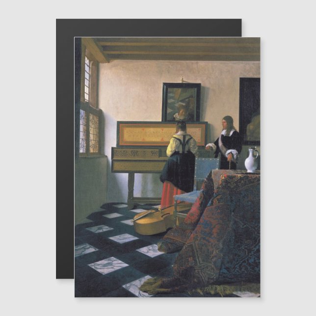 Johannes Vermeer, van Delft, Music Lesson Magnetisk Inbjudningskort (Fram/baksida)