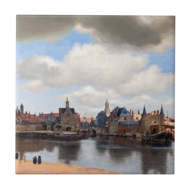 Johannes Vermeer - vy över Delft Kakelplatta (Framsidan)