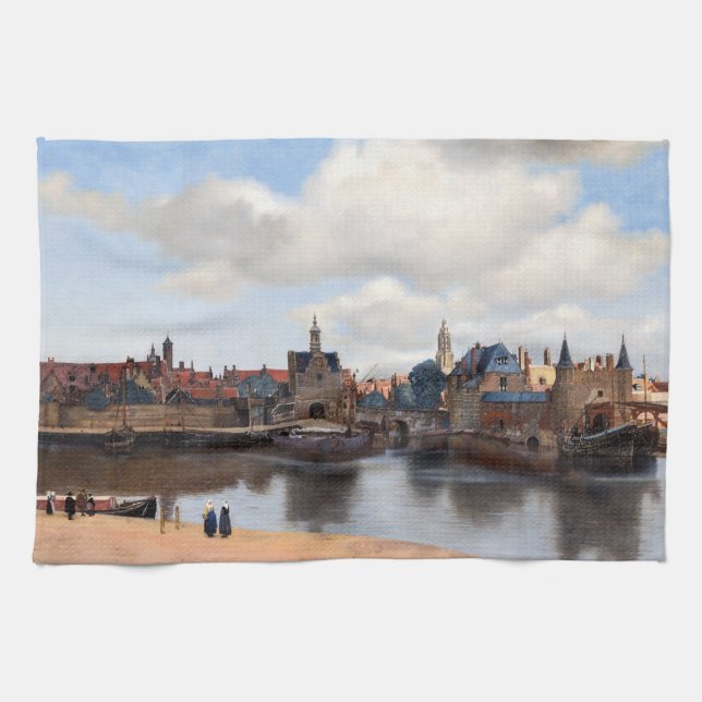 Johannes Vermeer - vy över Delft Kökshandduk (Horisontell)
