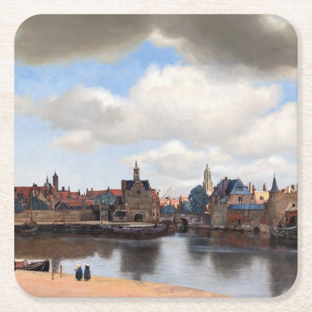 Johannes Vermeer - vy över Delft Underlägg Papper Kvadrat (Framsidan)