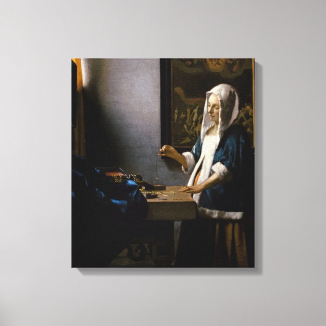 Johannes Vermeer - Woman Holding a Balance Canvastryck (Framsida)