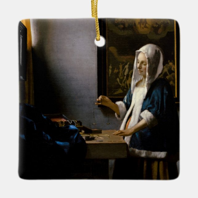 Johannes Vermeer - Woman Holding a Balance Julgransprydnad Keramik (Framsida)