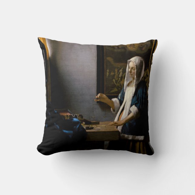 Johannes Vermeer - Woman Holding a Balance Kudde (Framsida)