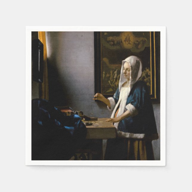 Johannes Vermeer - Woman Holding a Balance Pappersservett (Framsidan)