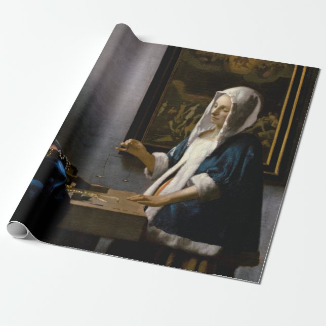 Johannes Vermeer - Woman Holding a Balance Presentpapper (Utrullad)