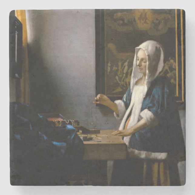 Johannes Vermeer - Woman Holding a Balance Stenunderlägg (Framsidan)